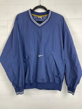 Vintage 90s Nike Center Swoosh Pullover Windbreaker Jacket Blue V-Neck Medium